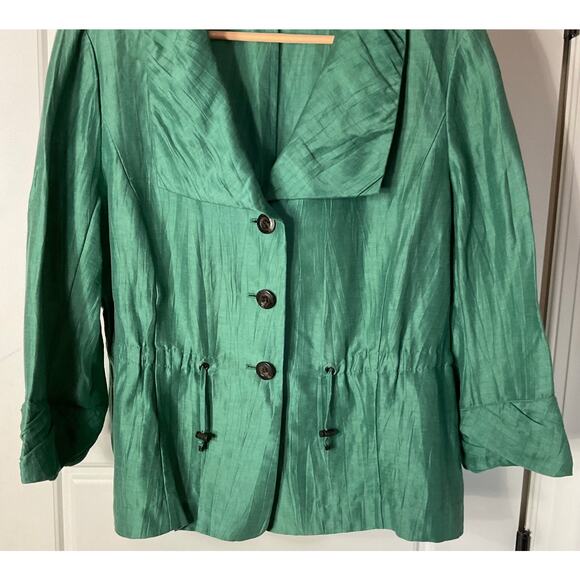 Classiques Entier Shamrock Green 3/4 Sleeve adjustable Waist Linen Blend Jacket - Picture 2 of 7